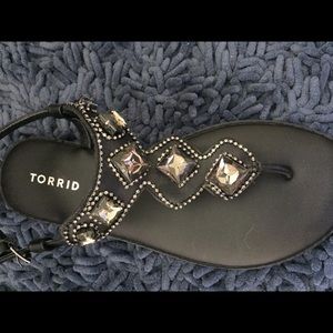 Black Torrid sandals with smokey jewels. Size 7.5.